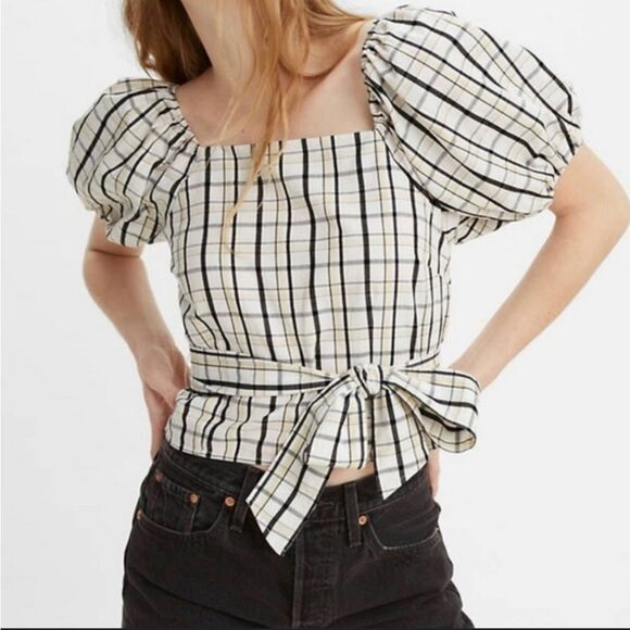 Levi’s Vera Puff Sleeve Blouse Large Farmhouse Coquette Peasant Sally Plaid Boho - Picture 1 of 8